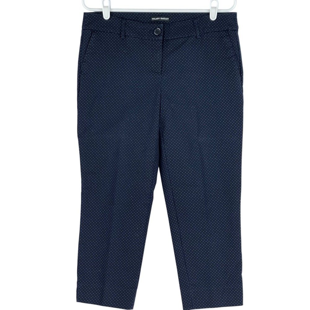 Hilary Radley Women's Navy Polka Dot Stretch Cotton Cropped Pants Size 8
